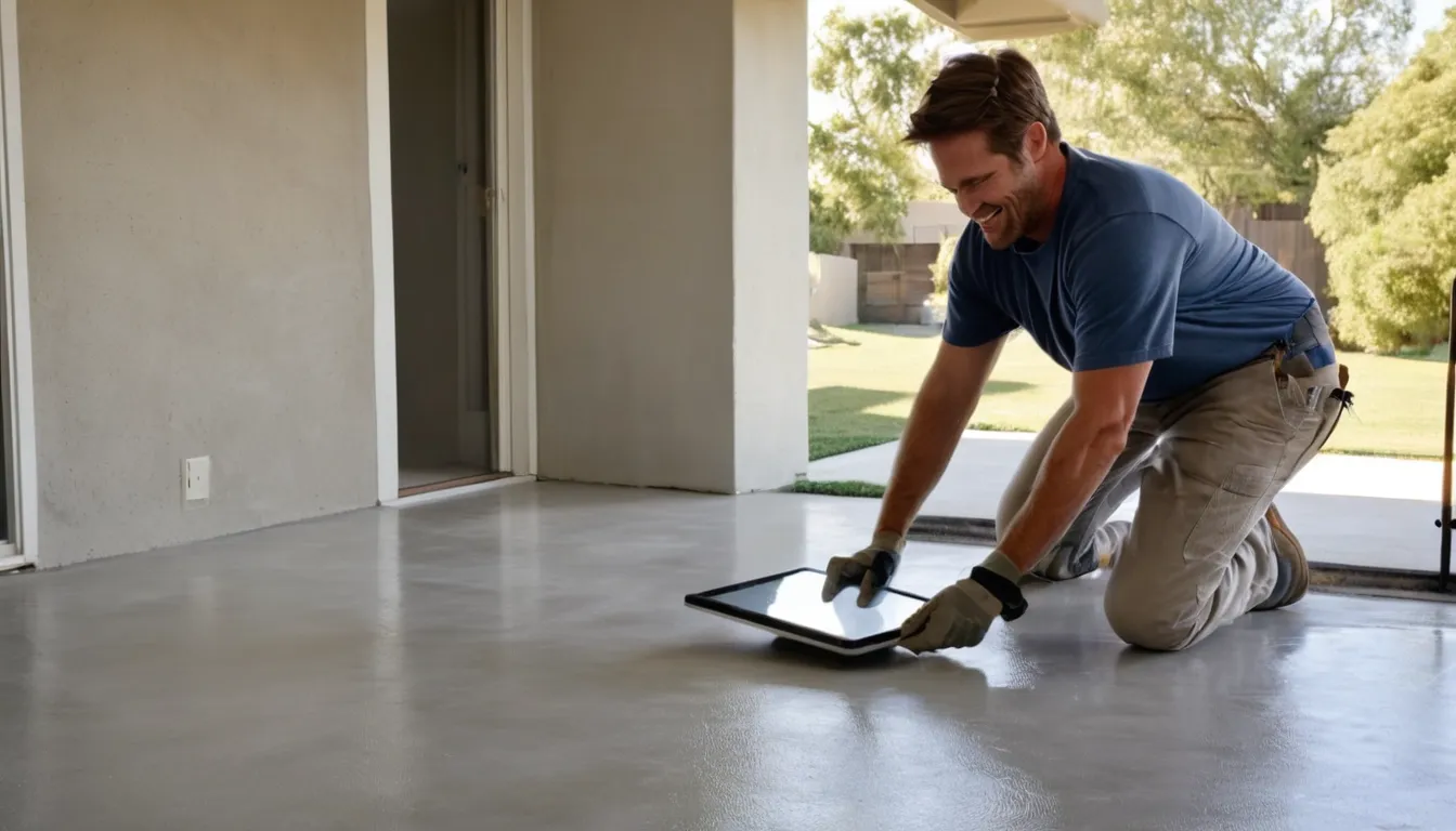 Provider rolling a coating onto a clean concrete floor in a Anaheim home